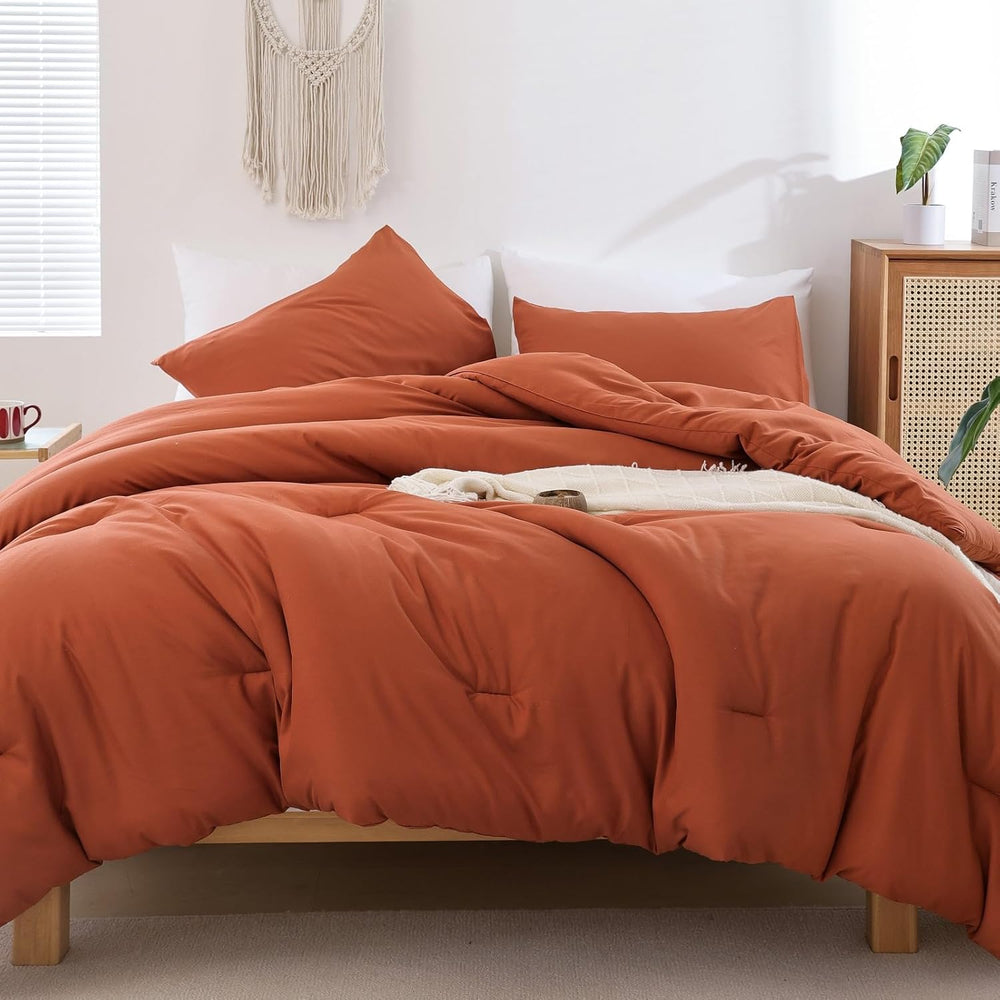ROSGONIA California King Comforter Set Burnt Orange, 3 Pieces Bedding Quilt