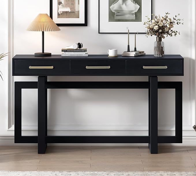 Merax 57” Entryway Console Sofa Table with Storage Drawers, Long Narrow Behin...