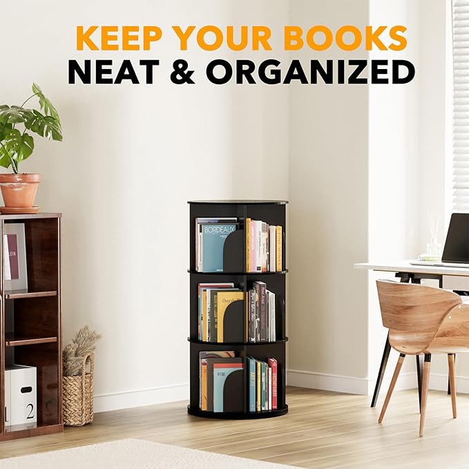 SpaceAid 3 Tier Rotating Bookshelf Tower, Spinning Bookcase Lazy Susan, Revol...