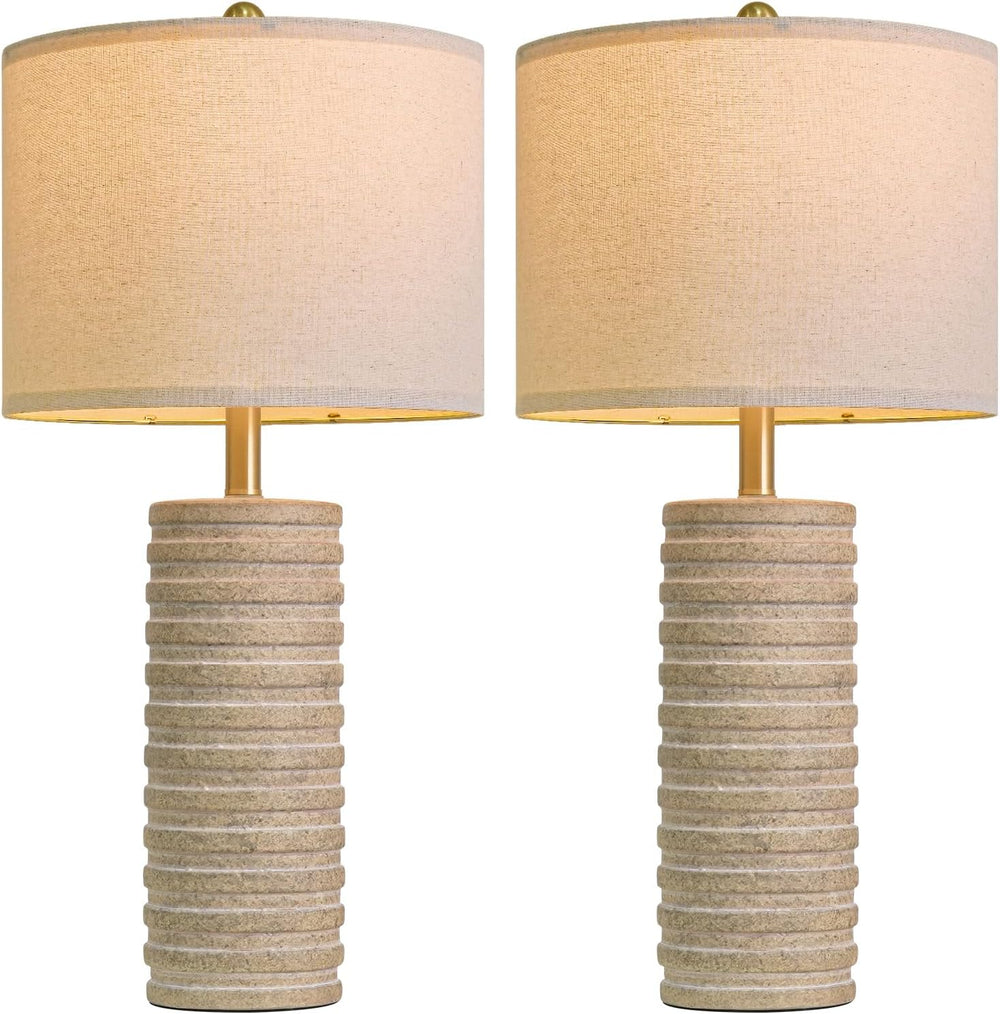 PoKat 27'' Farmhouse Table Lamps Set of 2 for Living Room, Stone-Like