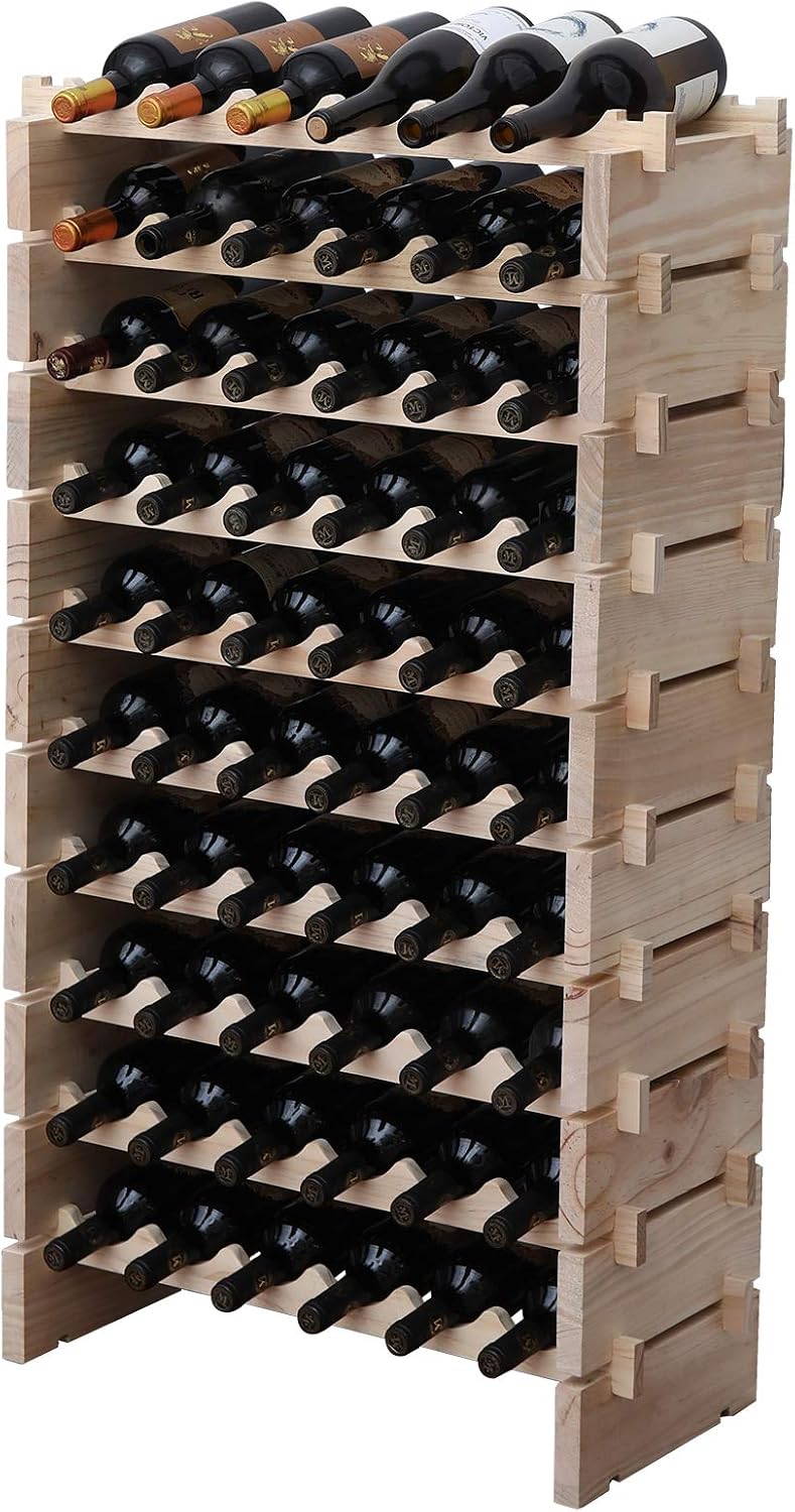 Wine Rack Solid Wood Stackable Storage Wooden Wine Rack Wine Cabinet (60 Bott...