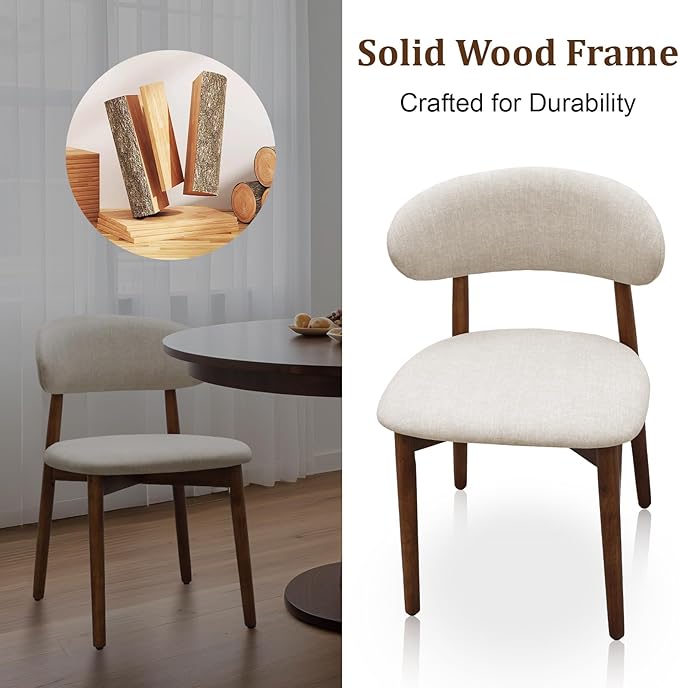 Farmhouse Dining Chairs Set of 4, Mid Century Modern Wooden Dining Room Chair...