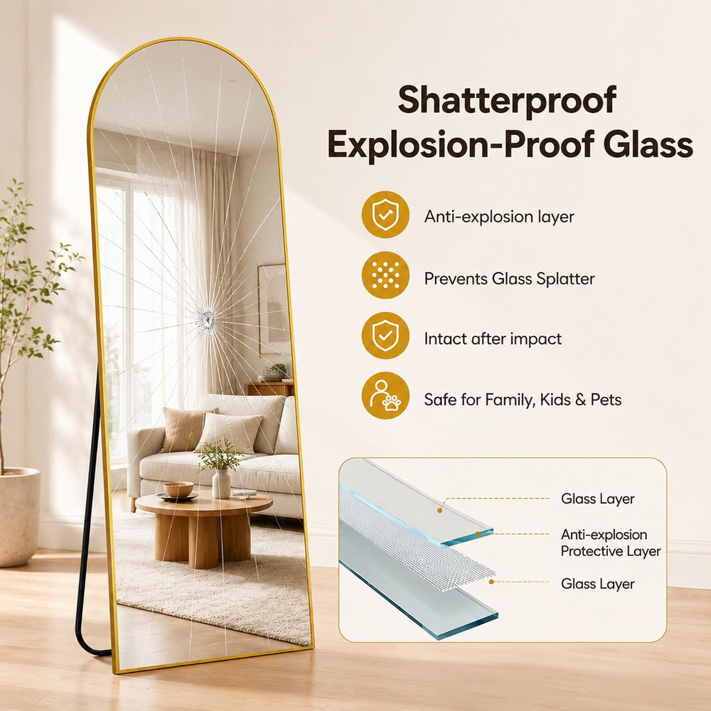 Antok Full Length Mirror, 58"x19" Floor Mirror with Stand, Gold, Ar...