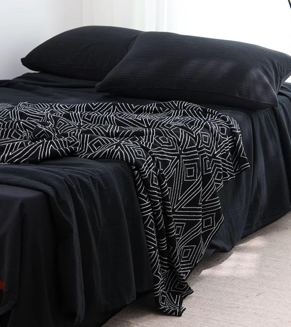 Black and White Throw Blankets Queen Size, Knitted Modern Patterned Throw Bla...