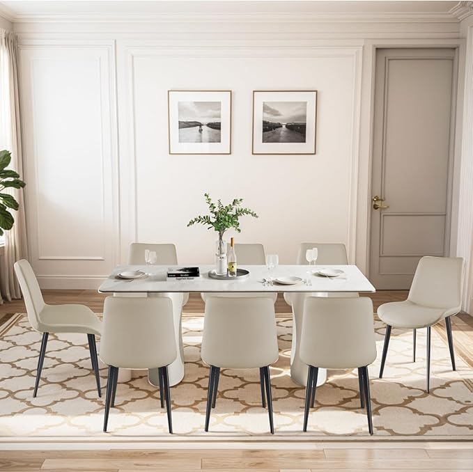 Dining Chairs, Modern PU Leather Dining Room Chair with Sturdy Metal Legs, Up...