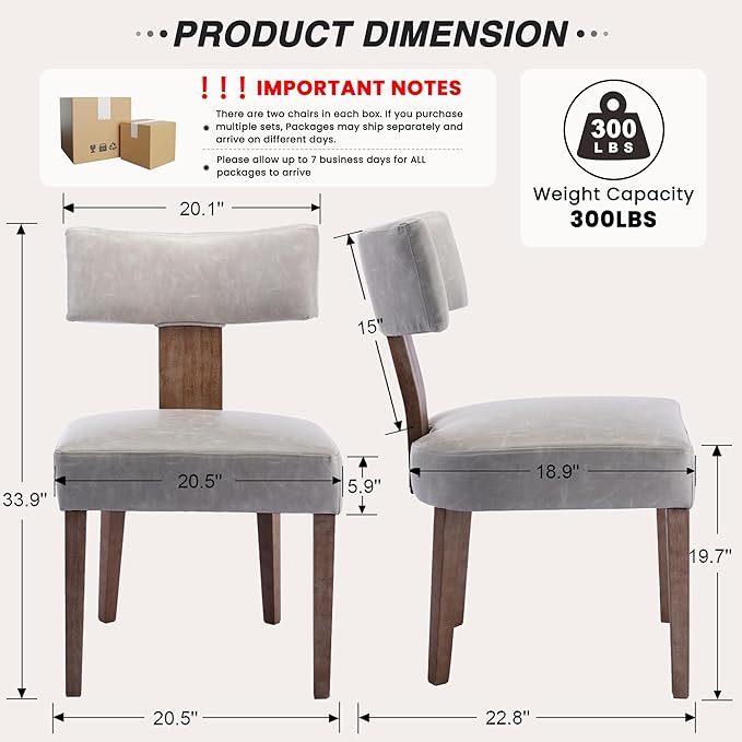 HNY Mid Century Modern Dining Chairs Set of 4, Farmhouse PU Leather Upholster...