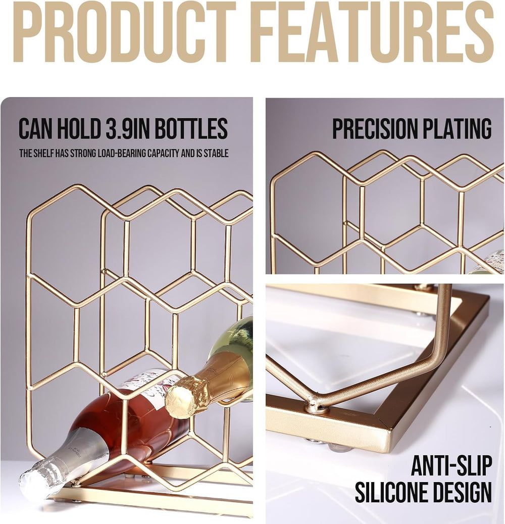Countertop Wine Rack - 14 Bottle Freestanding Modern Gold Metal Small Wine Ra...