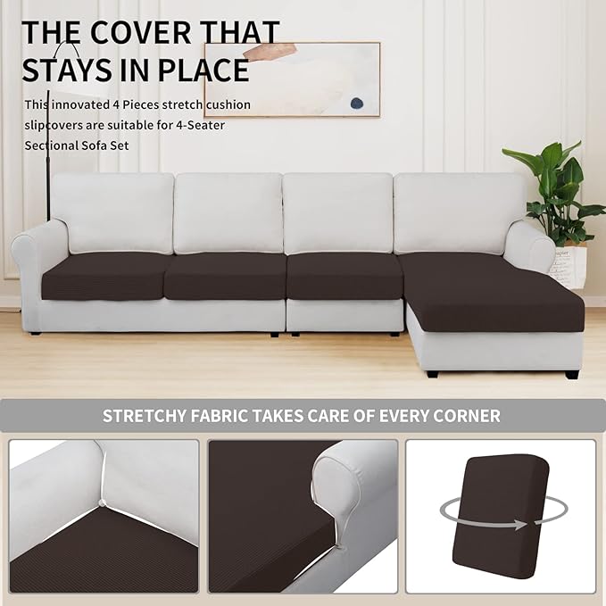 Easy-Going Stretch 4 Pieces Couch Cushion Covers