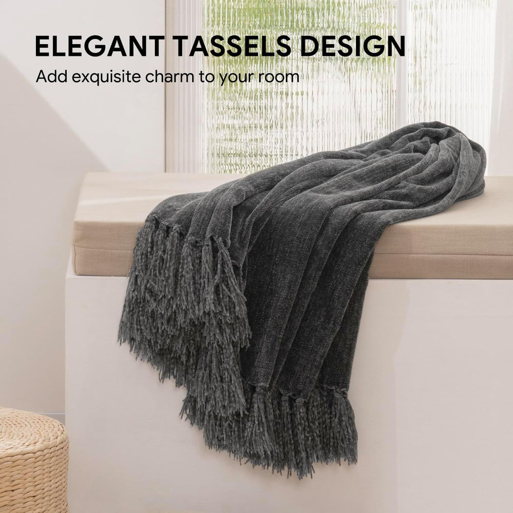 RECYCO Chenille Throw Blanket for Couch, 50"x60", Dark Gray