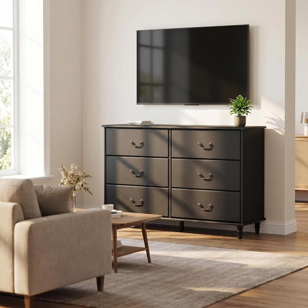 Farmhouse 6 Drawers Dresser for Bedroom Black