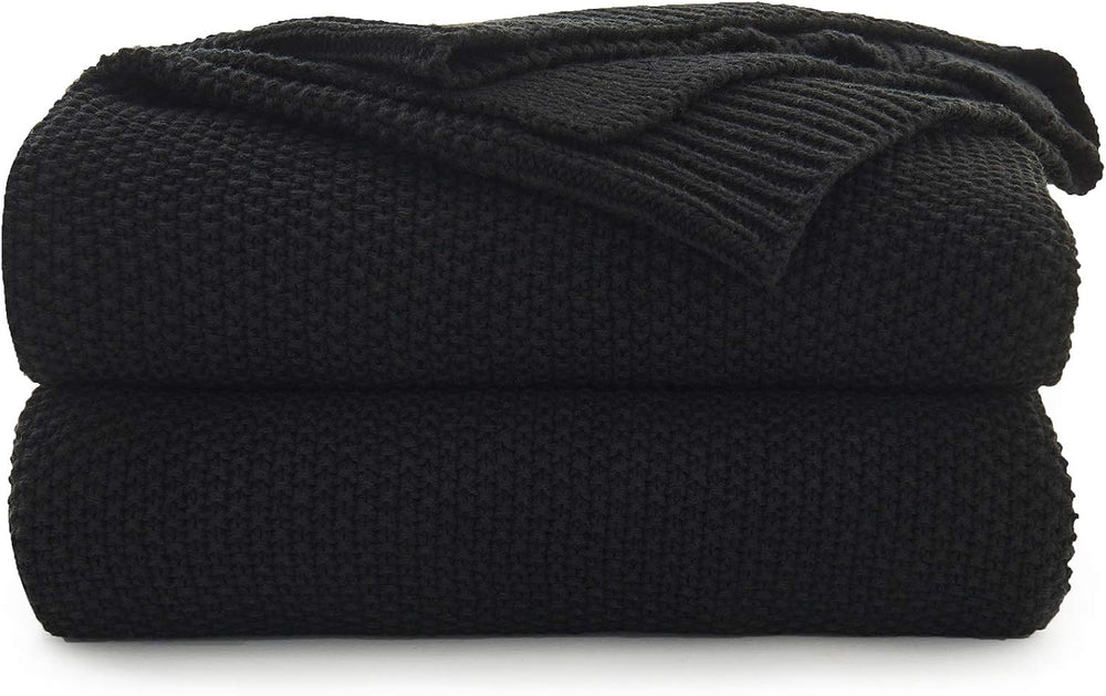 Longhui bedding Black Cotton Cable Knit Throw Blanket for Couch Sofa Chair Be...