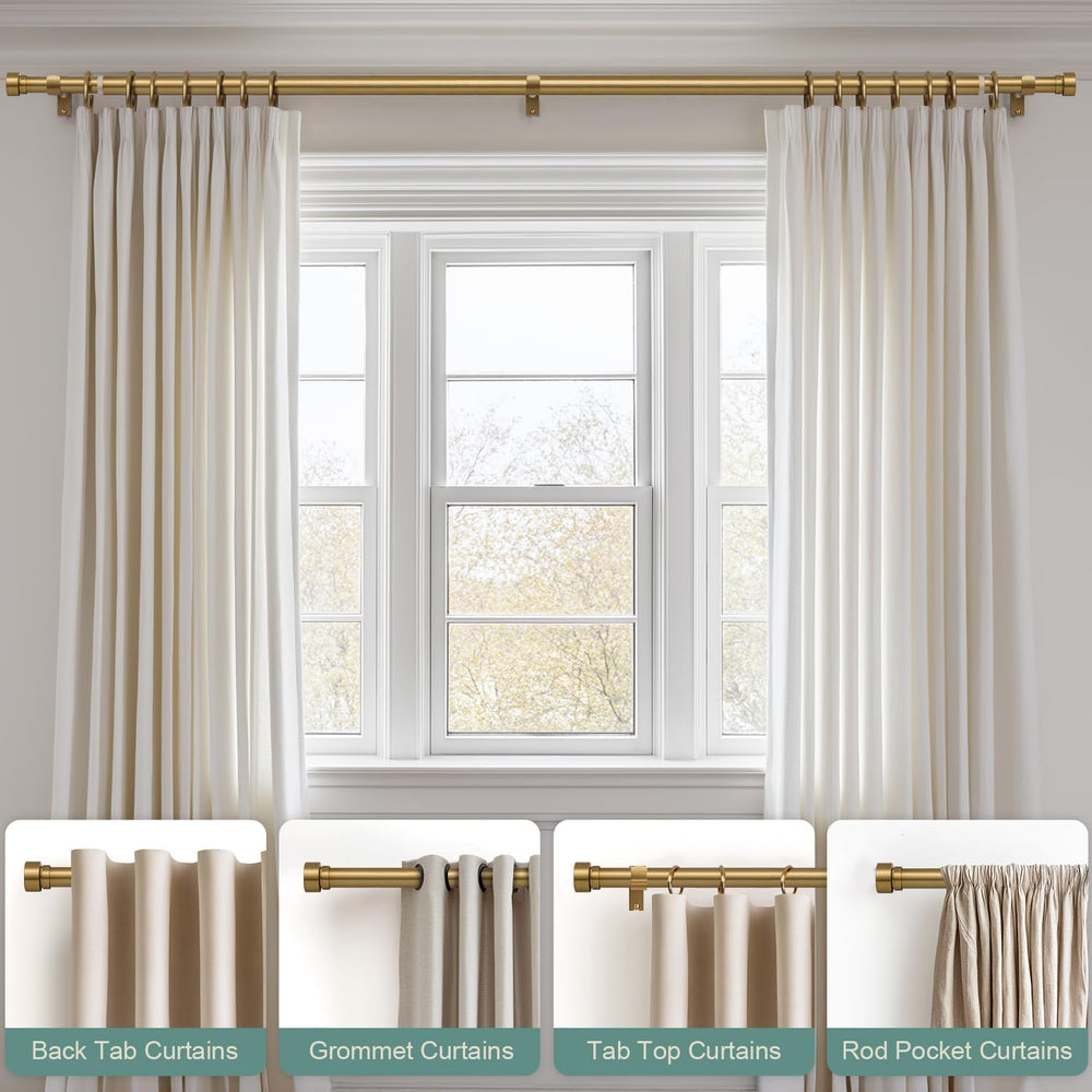 2 Pack Warm Gold Curtain Rods for Windows 28 to 48 Adjustable Length Heavy Du...