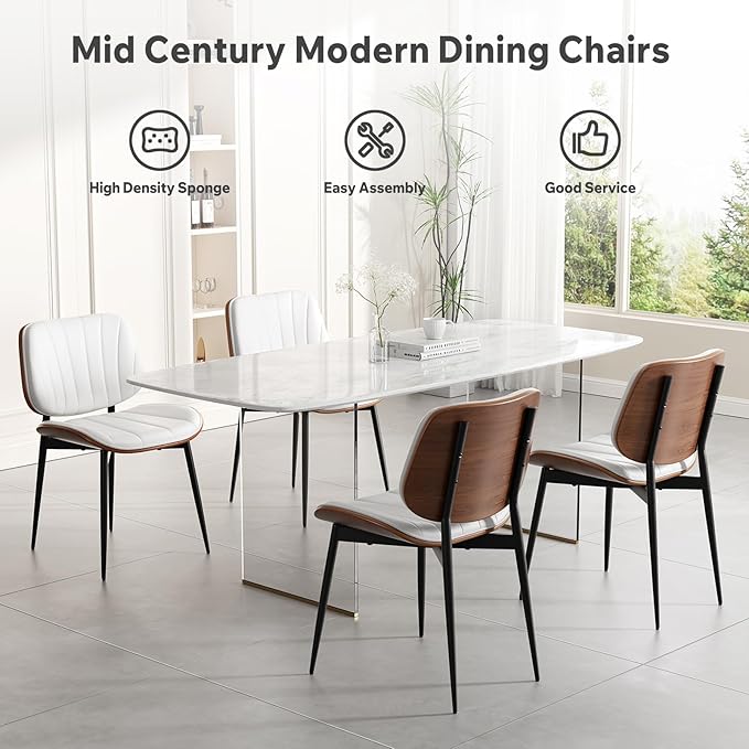 Dining Chair, Mid Century Modern Dining Room Chairs, Upholstered Faux Leather...