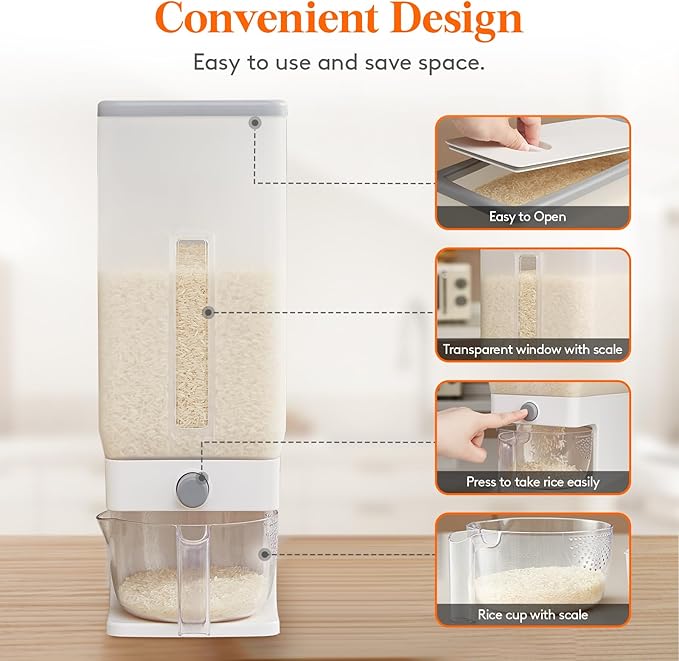 Lifewit 2 Pack Rice Dispenser 25 Lbs, Rice Storage Container Sealed Moisture