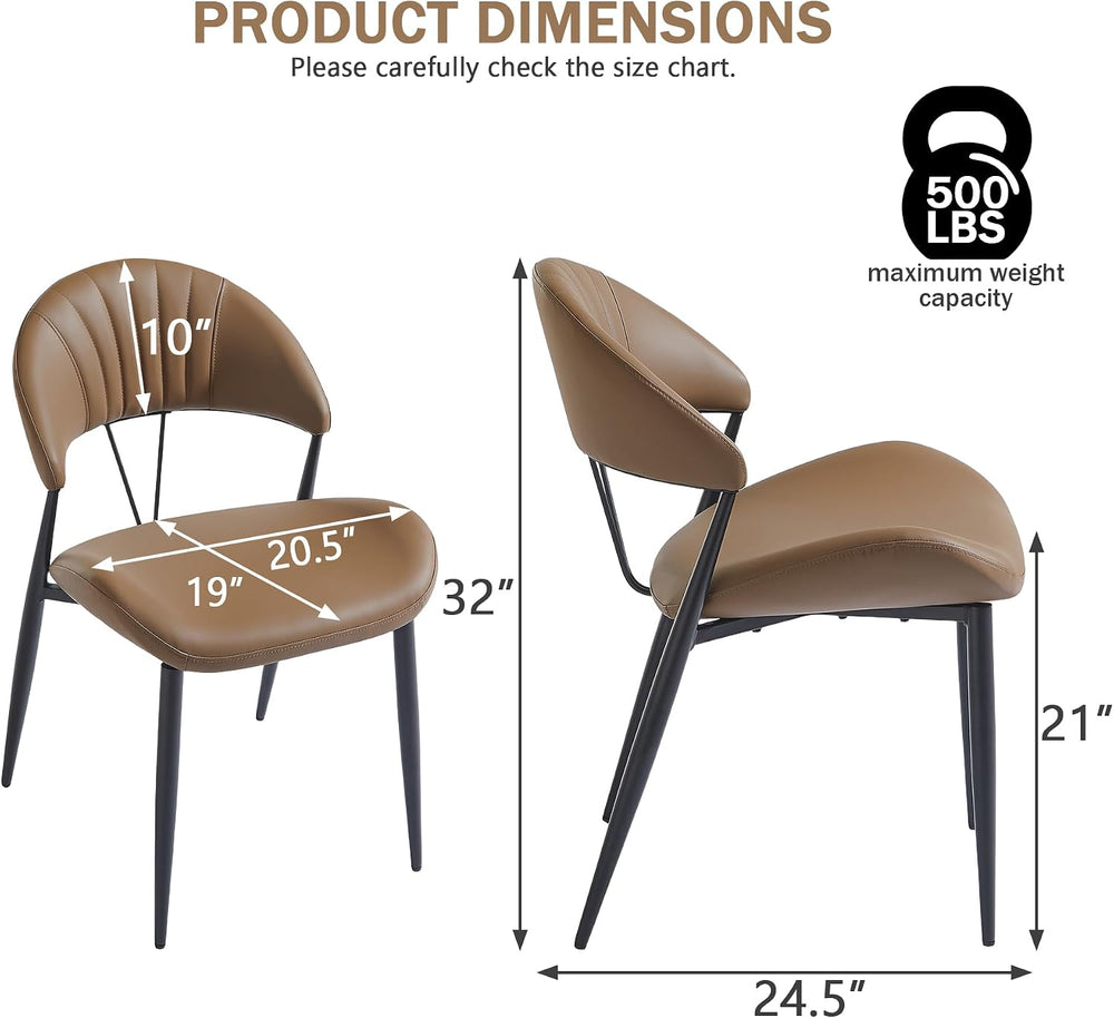 Leather Dining Chairs Set of 2, Mid Century Modern Dining Chairs with Stitchi...