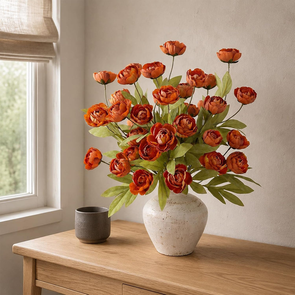 6 Pcs 27" Artificial Fall Peony Silk Flower Stems for Vase Decor(Orange)