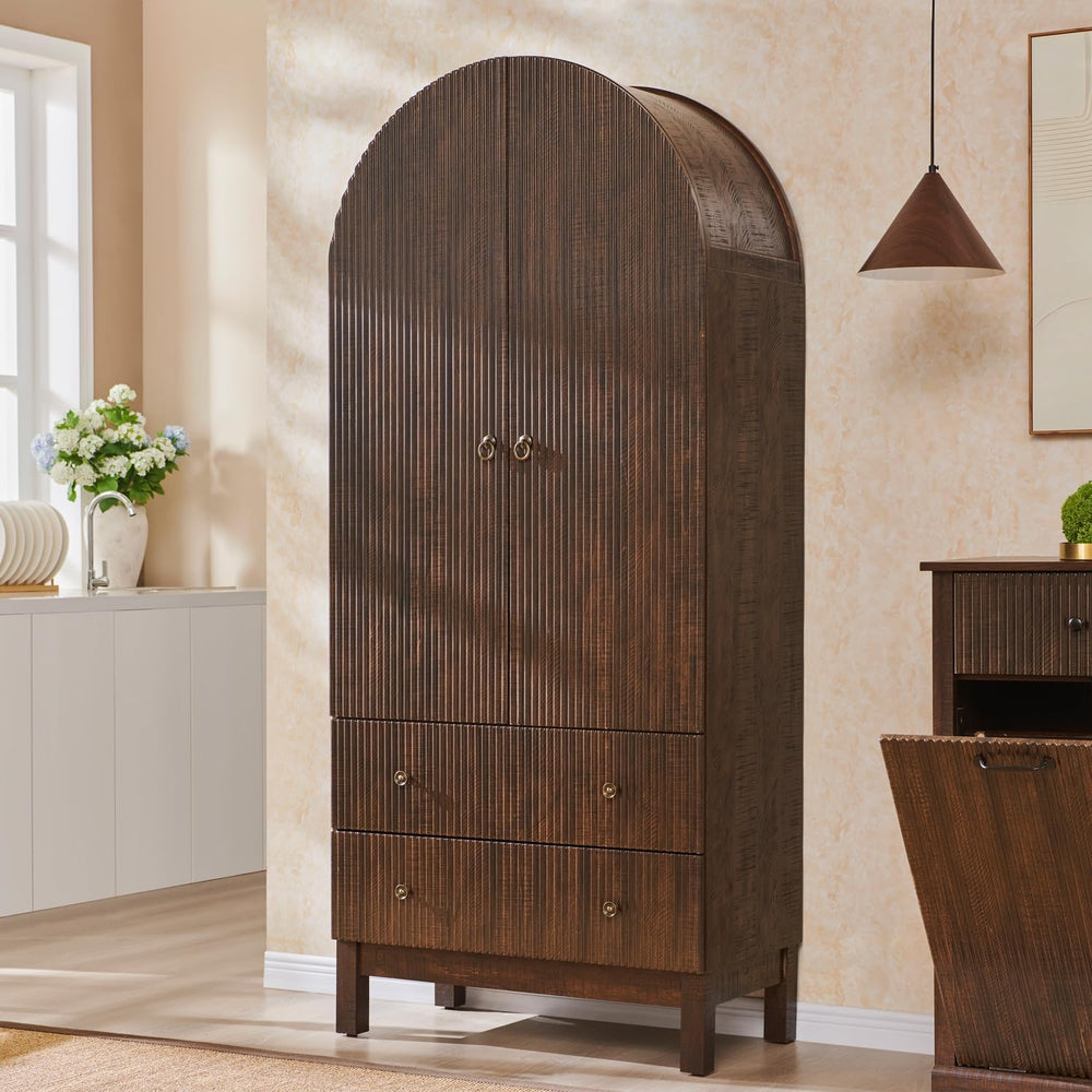 IFGET 71" Tall Arched Pantry Cabinet, Fluted Kitchen Storage Cabinet wit...