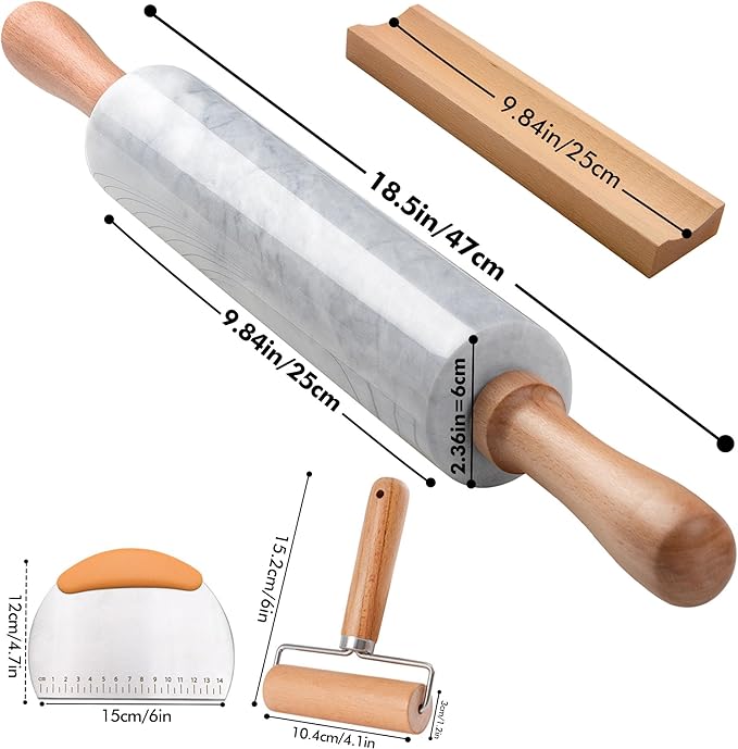 18.5 inches Marble Rolling Pin, Large Non-Stick Dough Roller,