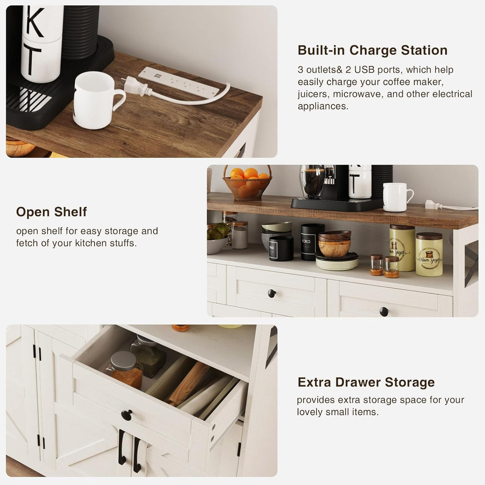 51" Farmhouse Buffet Sideboard Cabinet with Storage, White Kitchen Stora...
