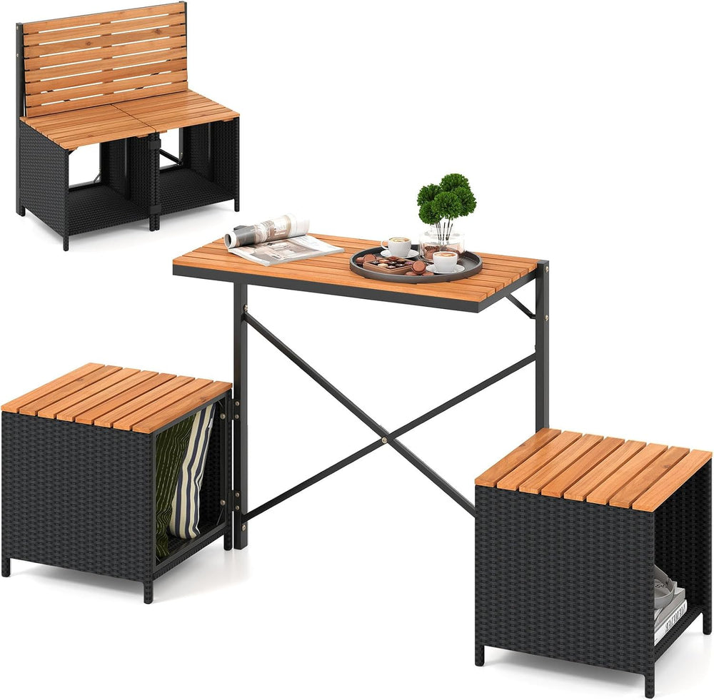 Tangkula 3-in-1 Convertible Bench Bar Table, Outdoor Folding Table & Chair