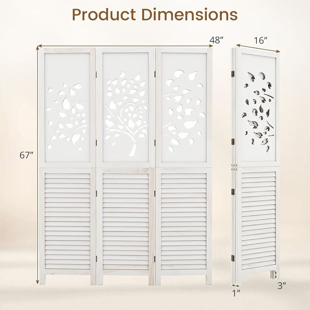 GIANTEX 3 Panel Folding Room Divider with Tree Leaf Cutout & Louvered Slats