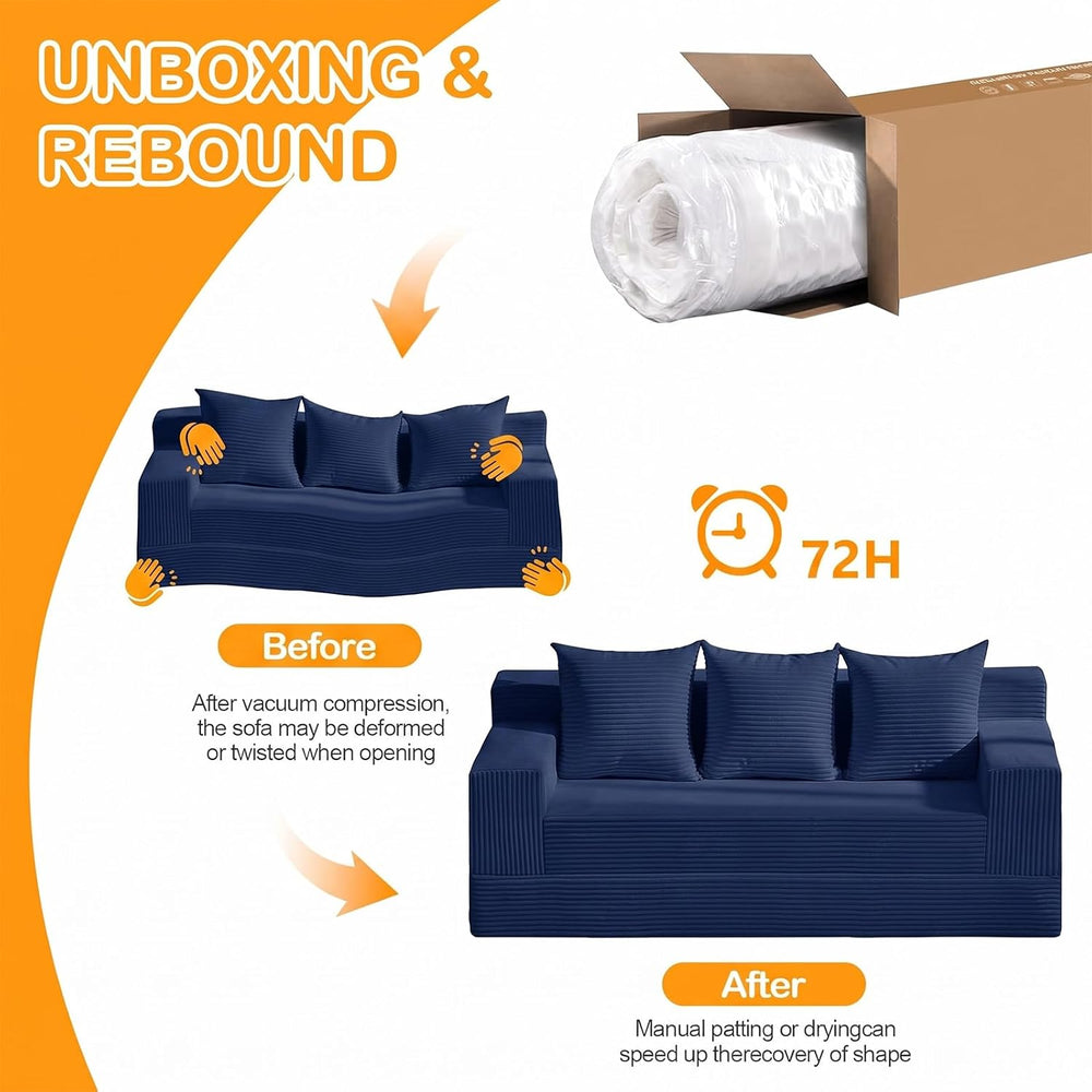 3 Seater Boneless Couch Sofa Bed, 78'' Corduroy Oversized Loveseat Fo...