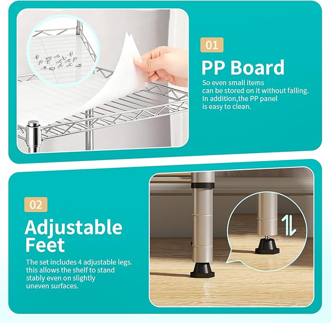 BestOffice | 4-Tier Wire Storage Shelves | 12"D x 18"W x 44"H ...