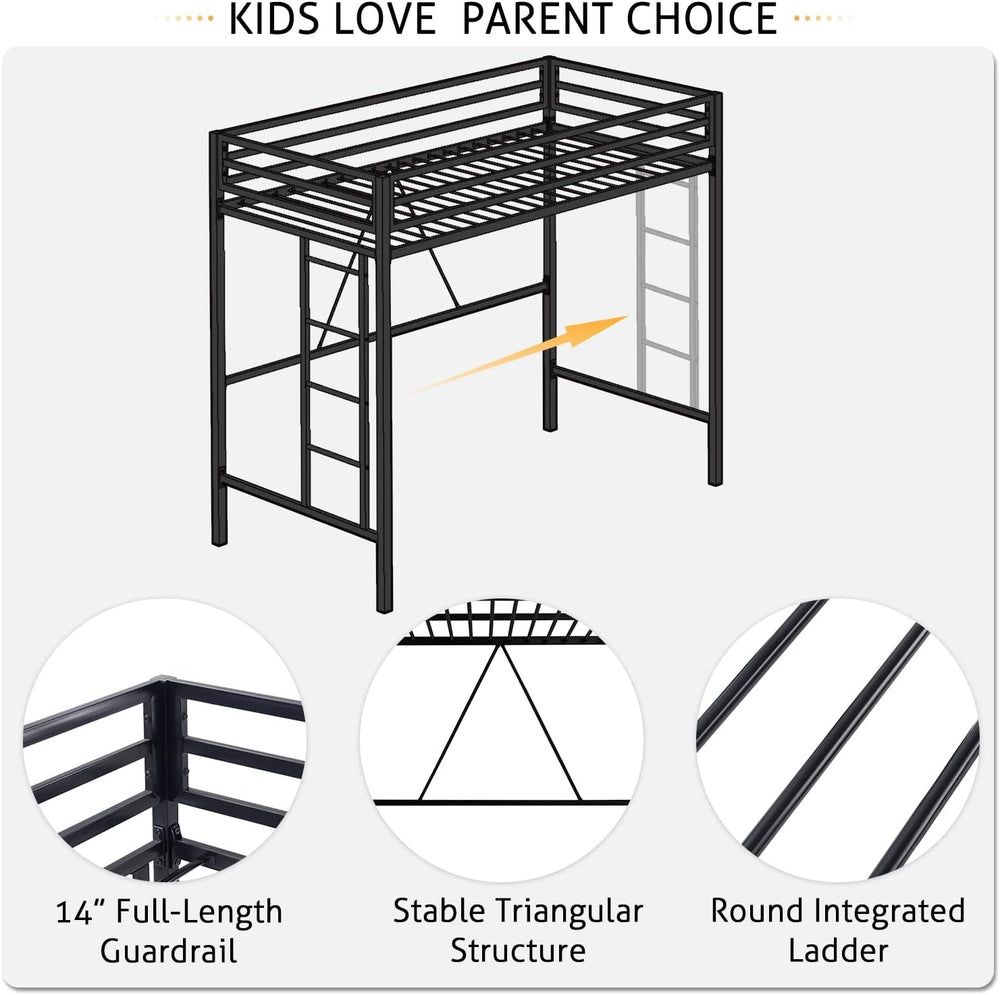 SHA CERLIN Loft Bed Twin Size with Ladder and Guardrail,Black