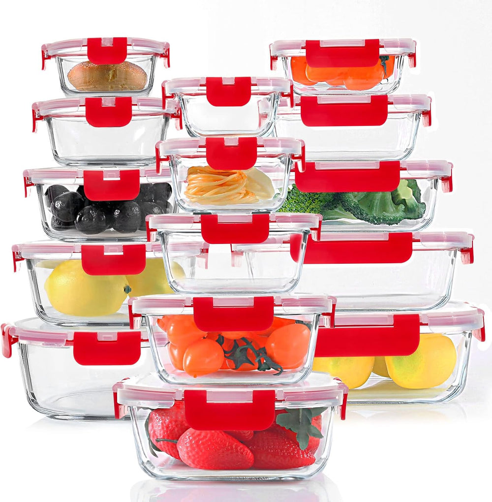 KOMUEE 30 Pieces Glass Food Storage Containers Set, Meal Prep Containers Set