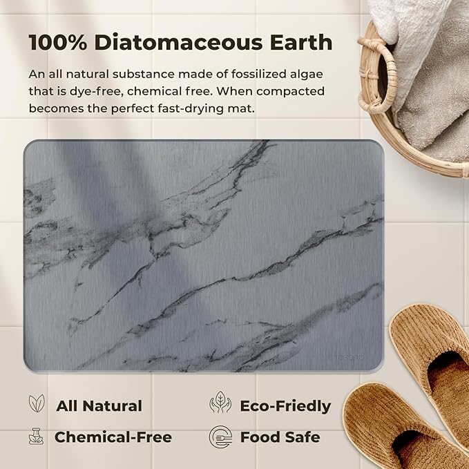 TOSORO - Stone Bath Mat Diatomaceous Earth Shower Mat Non-Slip Super Absorbent