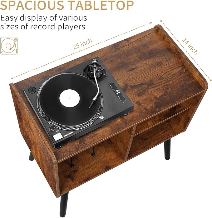 Record Player Stand with Vinyl Record Storage, Mid-Century Turntable Stand fo...