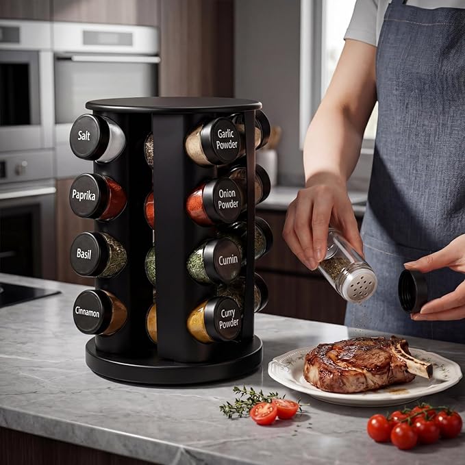 Yungyan Black Rotating Spice Rack Seasoning Organizer