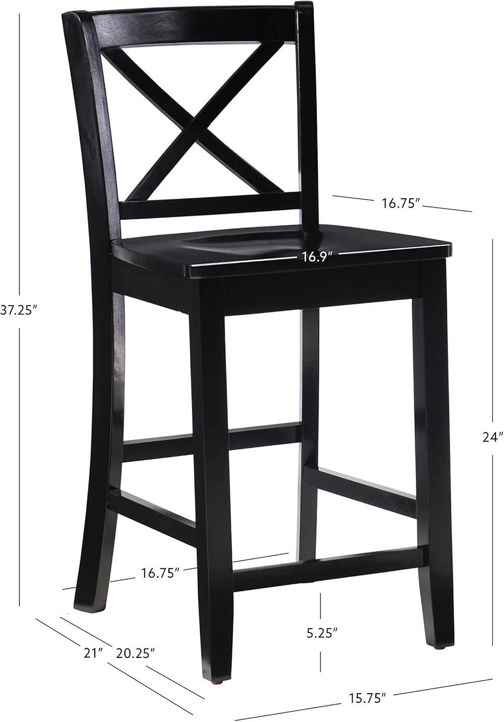 Linon Home Dcor Black X Back Counter Stool, 16" W x 17.91" D x 37.0...