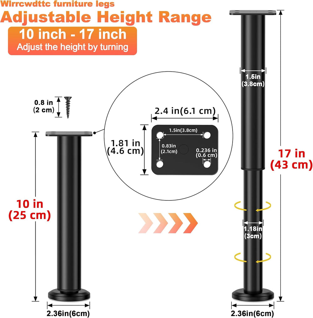 Wlrrcwdttc 4 Pcs Adjustable Bed Center Support Legs 10-17 inch for Bed Frame/...