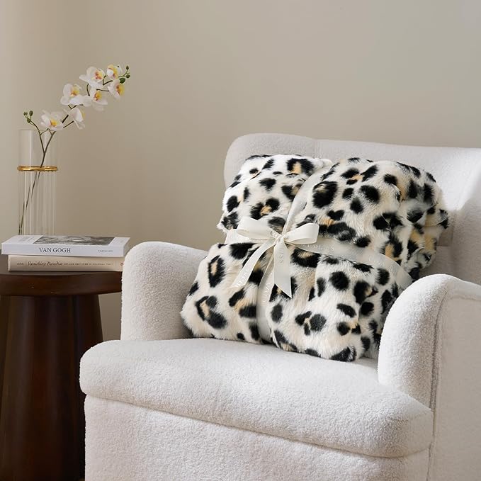 Cozy Bliss Leopard Print Faux Fur Throw Blanket
