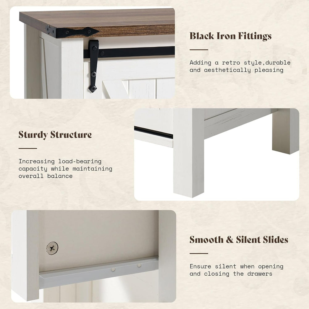 AMERLIFE 31.5" Farmhouse 5-Drawer Dresser with Barn Doors, Distressed White