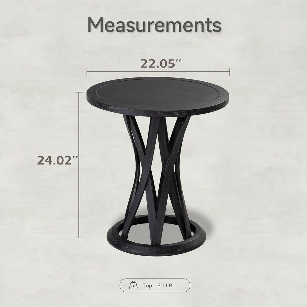 COZAYH Round Farmhouse End Table with Crisscross Pedestal Base, Distressed Fi...