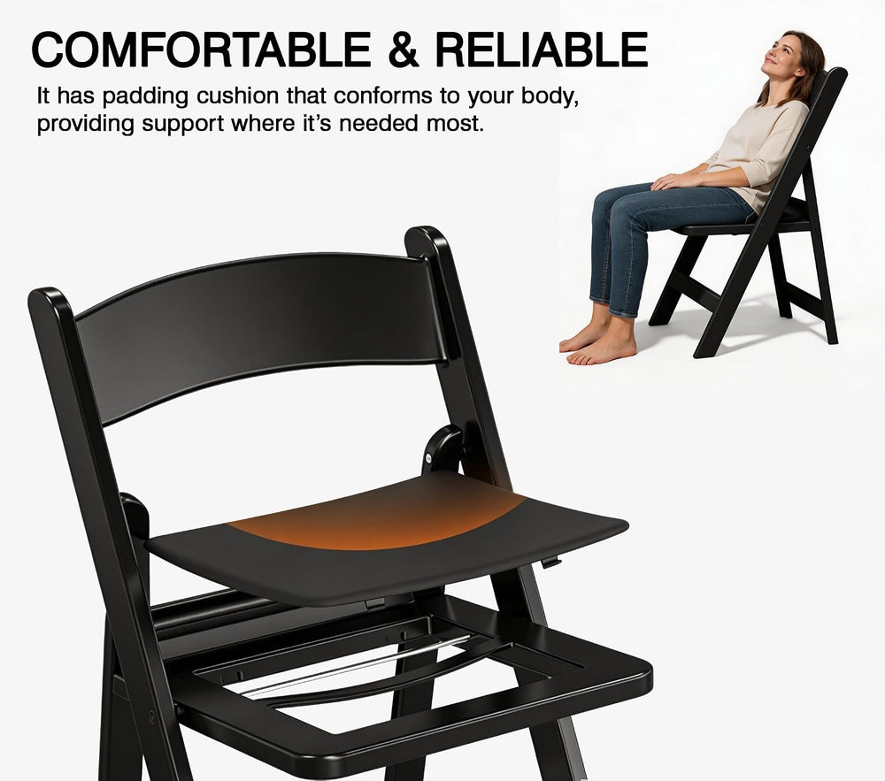 Resin Folding Chairs with Cushion for Wedding, Party, 4 Pack, 660lbs | Black ...