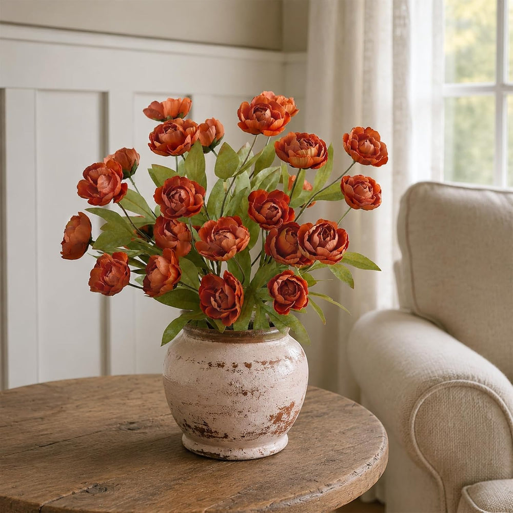 6 Pcs 27" Faux Silk Peony Artificial Fall Flowers Stems for Vase (Orange)