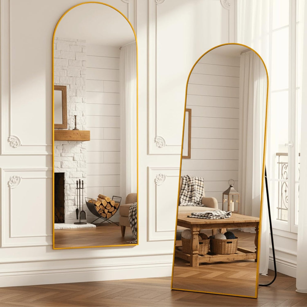 Alpen Gold Arched Full Length Mirror, X-Large 64x21 Floor Mirror with Stand