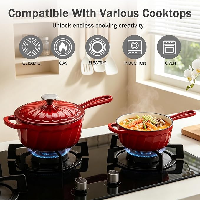 Enameled Cast Iron Sauce Pan, 2 Quart Enameled Saucepan