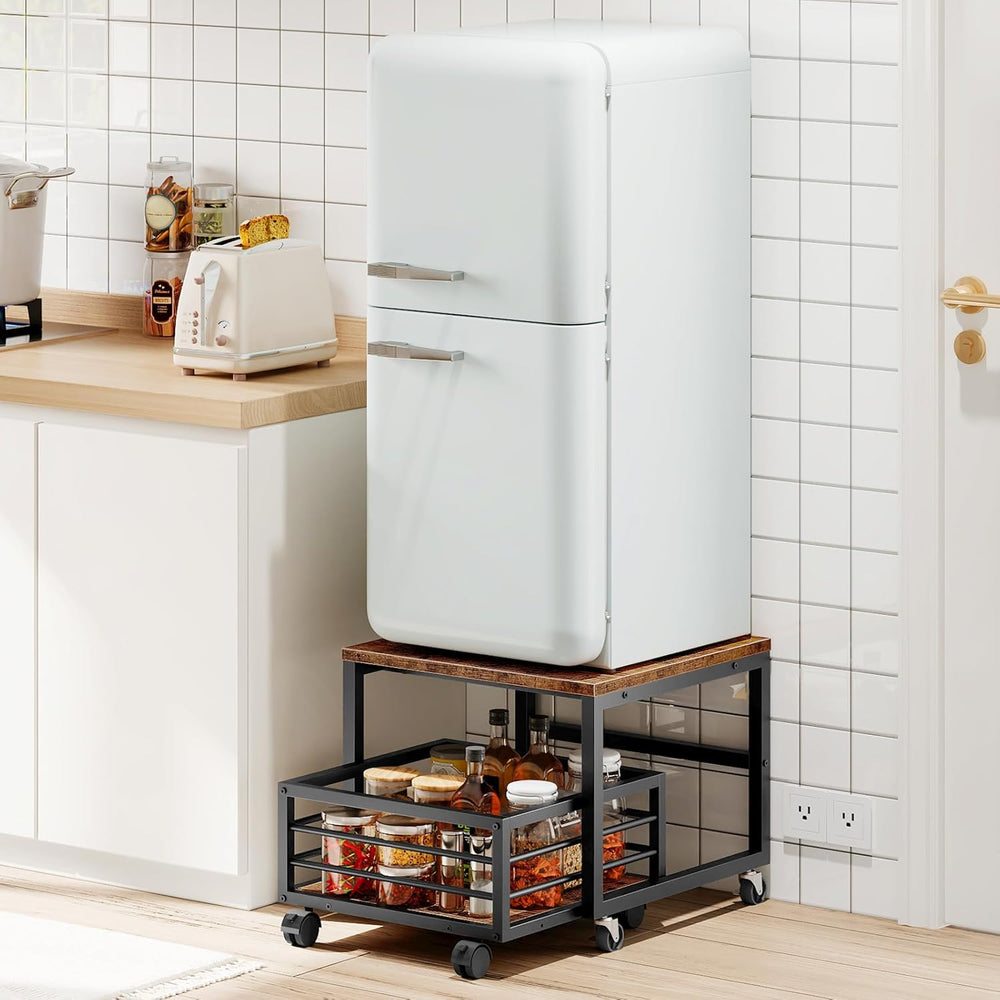 HOOBRO End Table, Mini Fridge Stand with Storage, Mini Fridge Table with Whee...