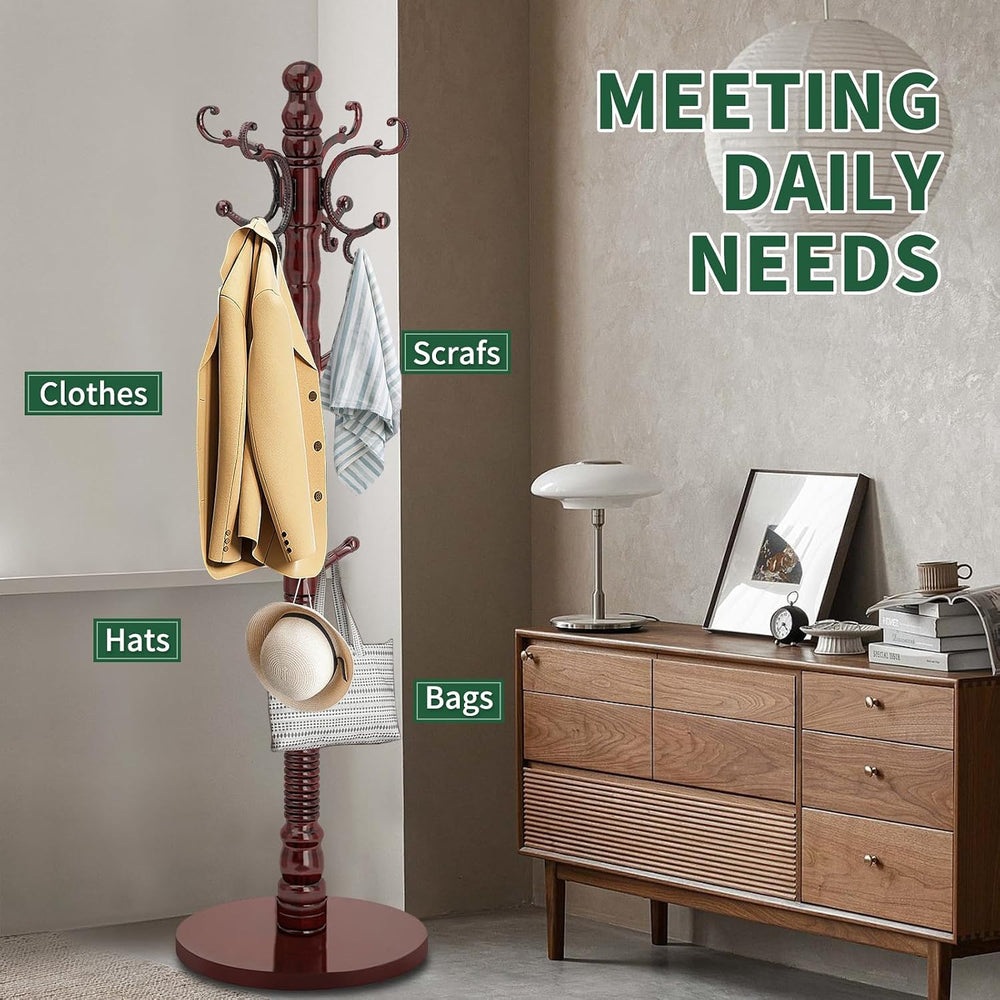 OIRUMIE Wood Coat Rack Stand, Wooden Coat Rack Freestanding with Sturdy Round...