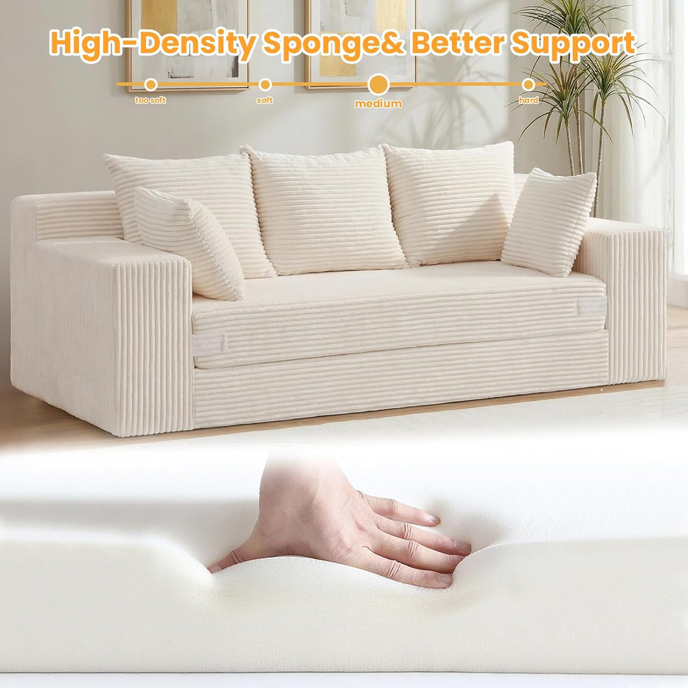 Boneless Couch 70 inch, 3 Seater Couch with Pull Out Bed, Boneless Loveseat O...
