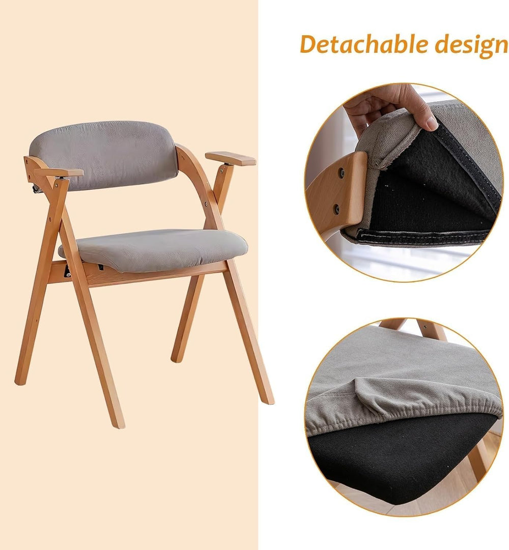 Foldable Chairs with Padded Seats and Solid Wood Frame for Dining Room, Livin...