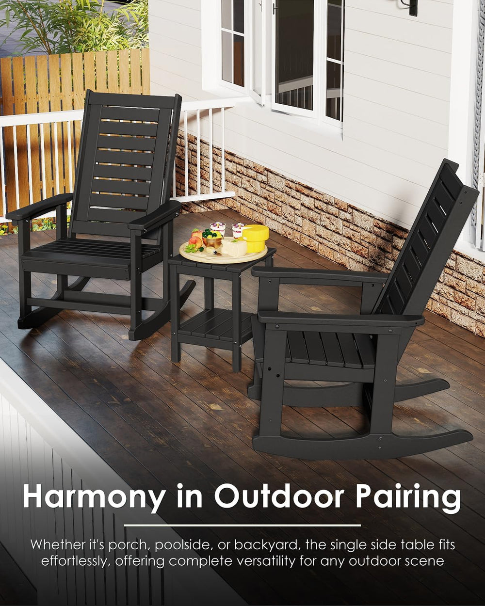 GREENVINES Outdoor Side Table Set of 2, HDPE Adirondack Tables, Black
