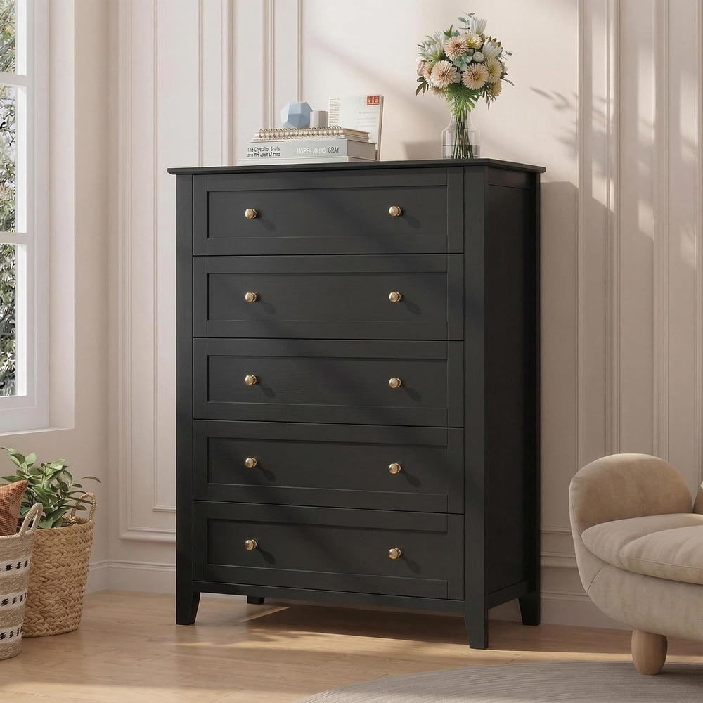 GarveeHome 5 Drawer Dresser for Bedroom, Black Tall Chest Deep Drawers