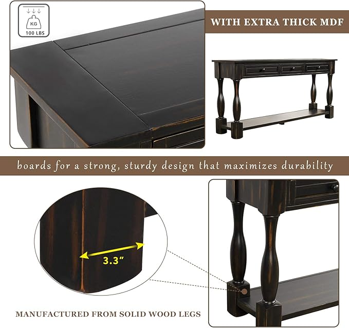 Merax Wood Farmhouse Entry Way Hallway Table with Drawers and Bottom Shelf Na...