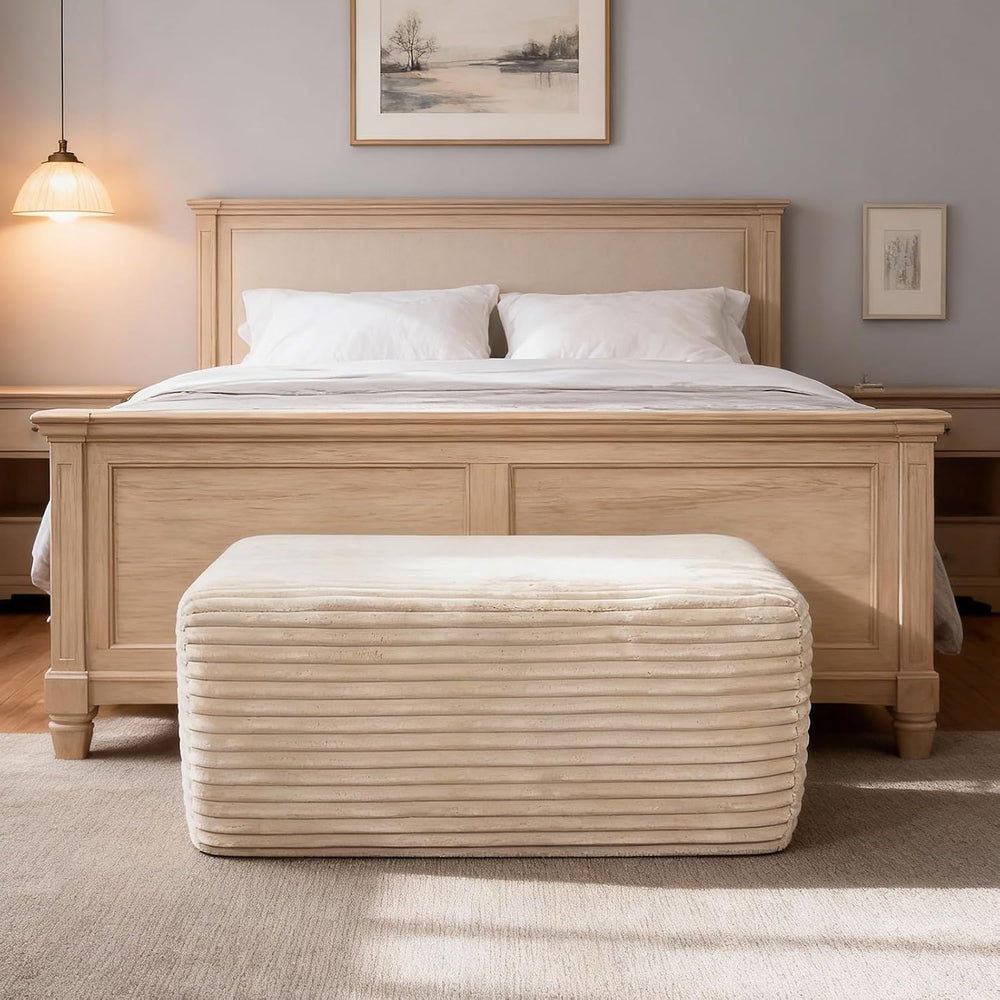 EVLIQUIL Large Ottoman Foot Rest 37" Beige, Sofa Couch Ottomon with Soft...