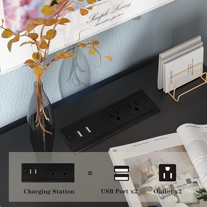 Black LED Nightstand with Charging Station, Side Table with 3 Drawers and Lig...